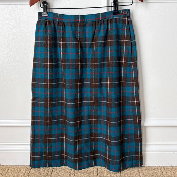 Vtg Pendleton Wool Tartan Teal Plaid Skirt USA Womens vintage size 10 - Picture 1 of 7